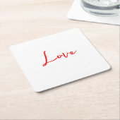 赤スタイリッシュ書白恋結婚の スクエアペーパーコースター (アングル)