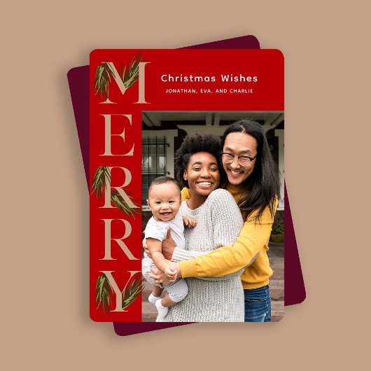 赤スタイリッシュ松メリー植物学クリスマス シーズンカード