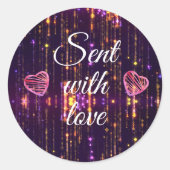 赤スタイリッシュ水色ハートスクリプトかわいい引用文 ラウンドシール (正面)