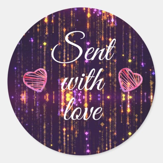 赤スタイリッシュ水色ハートスクリプトかわいい引用文 ラウンドシール (正面)