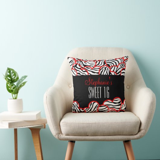 赤スタイリッシュ甘16ゼブラハートデザイン名 クッション (椅子)