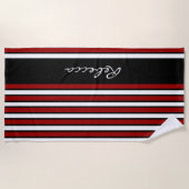 赤スタイリッシュ白と黒ストライプ色 ビーチタオル (正面)