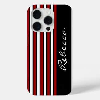 赤スタイリッシュ白と黒ストライプ色 iPhone 15 PROケース