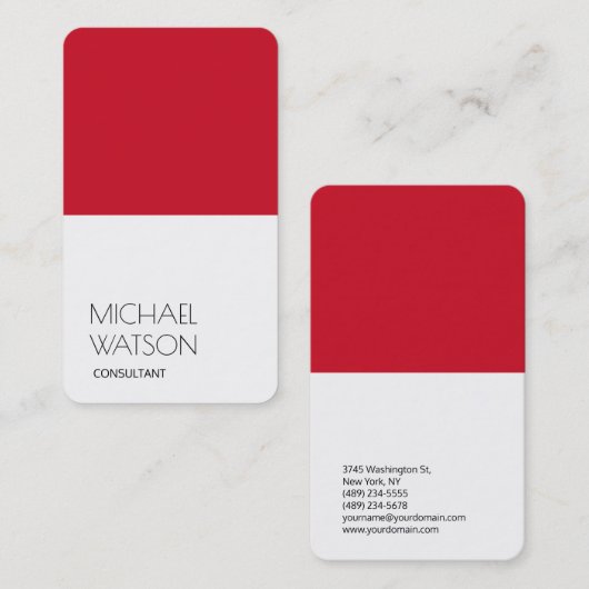 赤スタイリッシュ白のシンプルトレンディー 名刺 (正面/裏面)