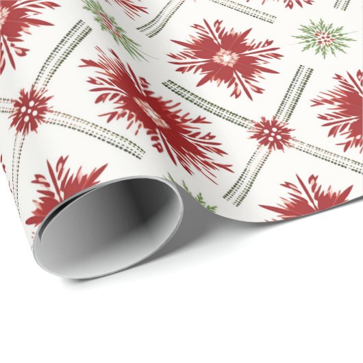 赤スタイリッシュ白スノーフレーククリスマスホリデー ラッピングペーパー (ロールコーナー)