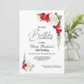 赤スタイリッシュ白バラフローラ誕生会 招待状
