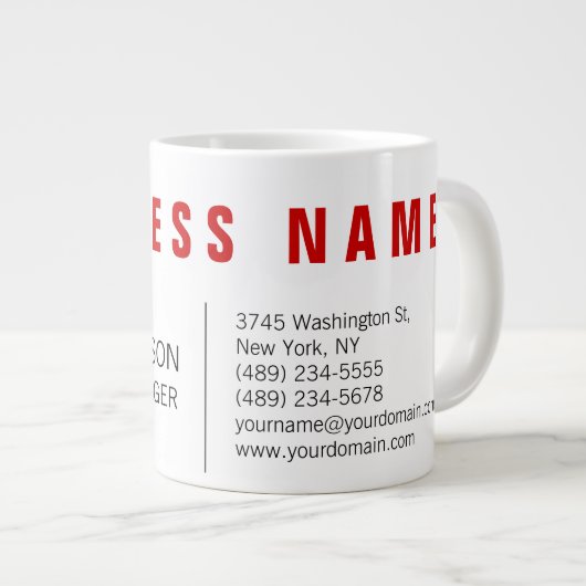 赤スタイリッシュ白ミニマモダンリストユニーク ジャンボコーヒーマグカップ (正面右)