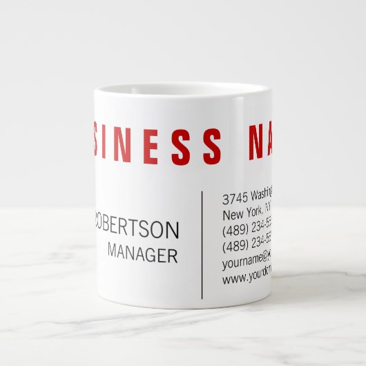 赤スタイリッシュ白ミニマモダンリストユニーク ジャンボコーヒーマグカップ (正面)