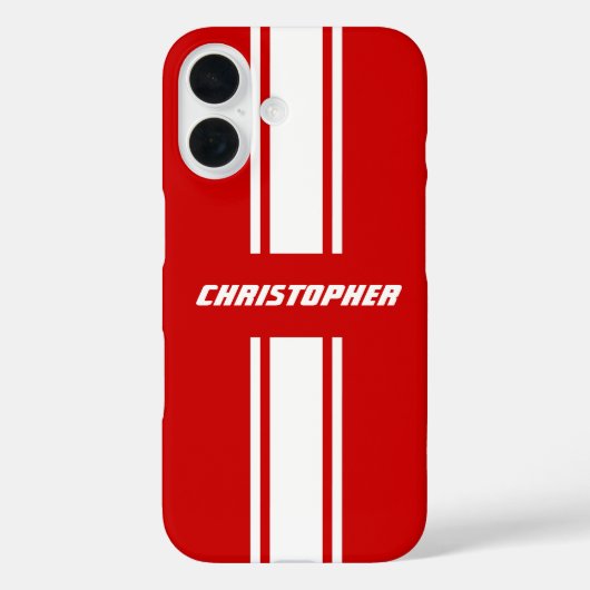 赤スタイリッシュ白レースストライプ少年モノグラムの Case-Mate iPhoneケース (裏面)