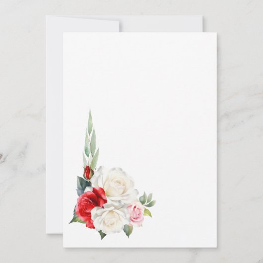 赤スタイリッシュ白ローズフローラ結婚アーチ 招待状 (裏面)