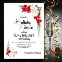 赤スタイリッシュ白ローズフローラ誕生日ディナー