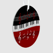 赤スタイリッシュ白黒ピアノの鍵とノート オーナメント (正面)