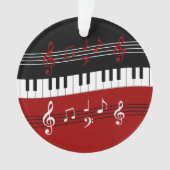 赤スタイリッシュ白黒ピアノの鍵とノート オーナメント (正面)