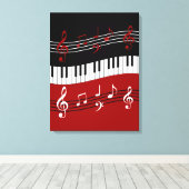 赤スタイリッシュ白黒ピアノの鍵とノート キャンバスプリント (インサイチュ (ウッドフロア))