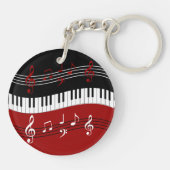 赤スタイリッシュ白黒ピアノの鍵とノート キーホルダー (裏面)