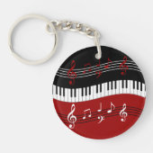赤スタイリッシュ白黒ピアノの鍵とノート キーホルダー (正面)
