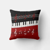 赤スタイリッシュ白黒ピアノの鍵とノート クッション (裏面)