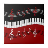 赤スタイリッシュ白黒ピアノの鍵とノート タイル (正面)