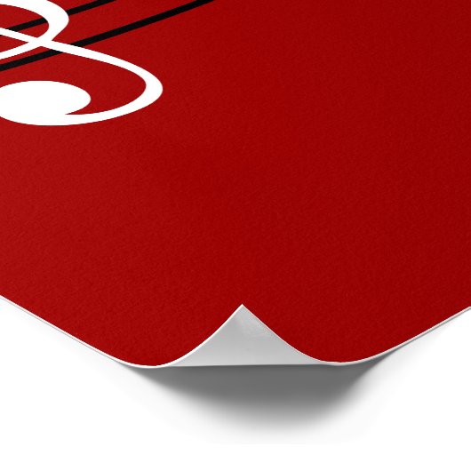 赤スタイリッシュ白黒ピアノの鍵とノート ポスター (角)