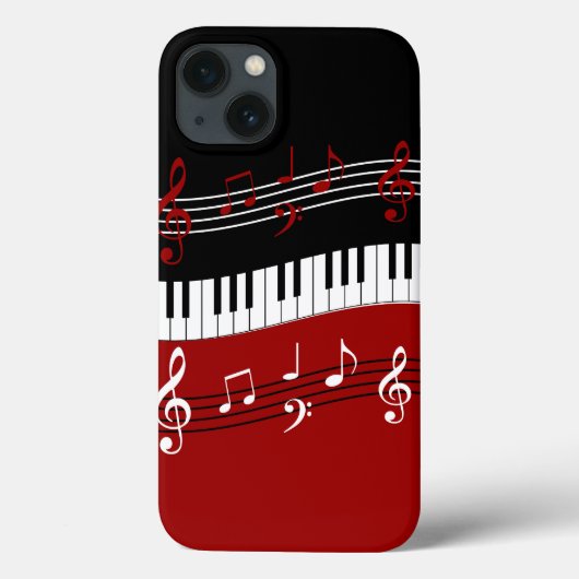赤スタイリッシュ白黒ピアノの鍵とノート Case-Mate iPhoneケース (裏面)