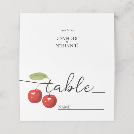 赤スタイリッシュ素朴さくらんぼ・ボハーミアン結婚ズ プレイスカード (外部開封)