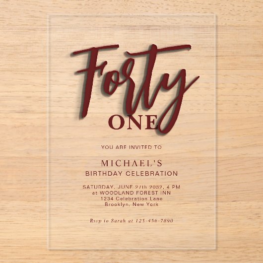 赤スタイリッシュ脚本440th大人誕生日 アクリル招待状 (正面)