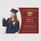 赤スタイリッシュ金ゴールド写真卒業パーティーマグネット (正面)