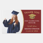 赤スタイリッシュ金ゴールド写真卒業 長方形シール (正面)