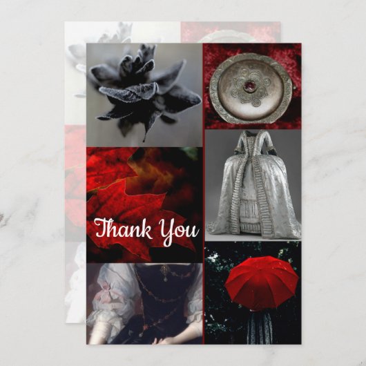 赤スタイリッシュ銀黒コラージュサンキューカード サンキューカード (正面/裏面)