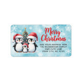 赤スタイリッシュ青クリスマスかわいいペンギン家族 ラベル (正面)