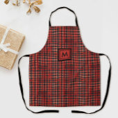 赤スタイリッシュ黒タータンチェック模様及びモノグラム エプロン