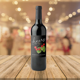 赤スタイリッシュ黒応援さくらんぼスモダンクリプト ワインラベル