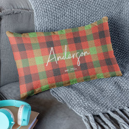 赤スタイリッシュ&グリーンブライトホリデーカラープレイド ランバークッション