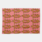 赤ステンドグラスクリスマスツリークッキーホリデー キッチンタオル (横)