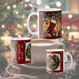 赤ストッキングフェイクステンドグラス コーヒーマグカップ