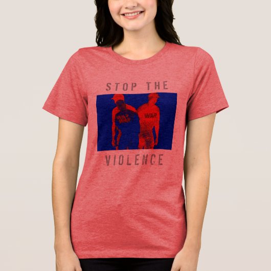 赤ストップ青黒戦争グラフィック「暴力」 トライブレンドTシャツ (正面)