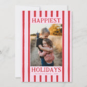 赤ストライプがキュートなマルチフォト フラット ホリデー カード (正面)
