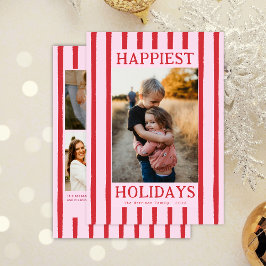 赤ストライプがキュートなマルチフォト フラット ホリデー カード