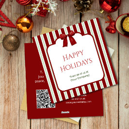 赤ストライプと赤いリボンのカスタム法人グリーティング シーズンカード