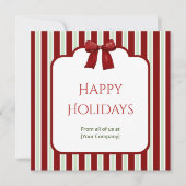 赤ストライプと赤いリボンのカスタム法人グリーティング シーズンカード (正面)