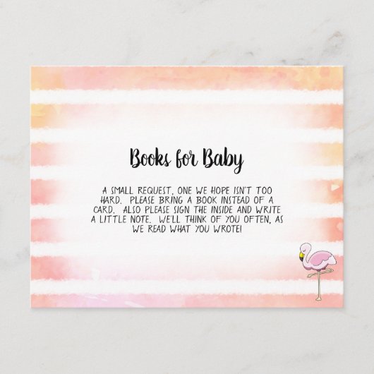 赤ストライプのちゃんシャワーゲーム用コーラルフラミンゴの本 エンクロージャーカード (正面)