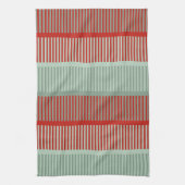 赤ストライプのと緑のパターン キッチンタオル (縦)