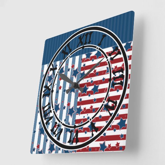 赤ストライプのと青の星模様がpを投げる スクエア壁時計 (傾斜)