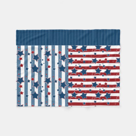 赤ストライプのと青の星模様がpを投げる フリースブランケット (正面(横))