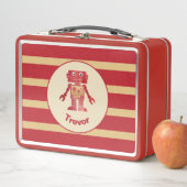 赤ストライプのモノグラムの金ゴールドロボット メタルランチボックス (インサイチュ)
