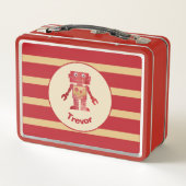 赤ストライプのモノグラムの金ゴールドロボット メタルランチボックス (裏面)