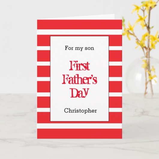 赤ストライプの一父の日の子 カード (黄色い花)