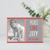 赤ストライプの写真クリスマスカード 招待状 (スタンド正面)