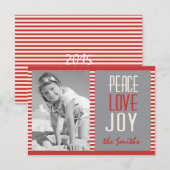 赤ストライプの写真クリスマスカード 招待状 (正面/裏面)