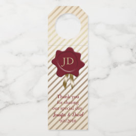 赤ストライプの印のワイン結婚ハンガー付き金ゴールド ボトルネックタグ